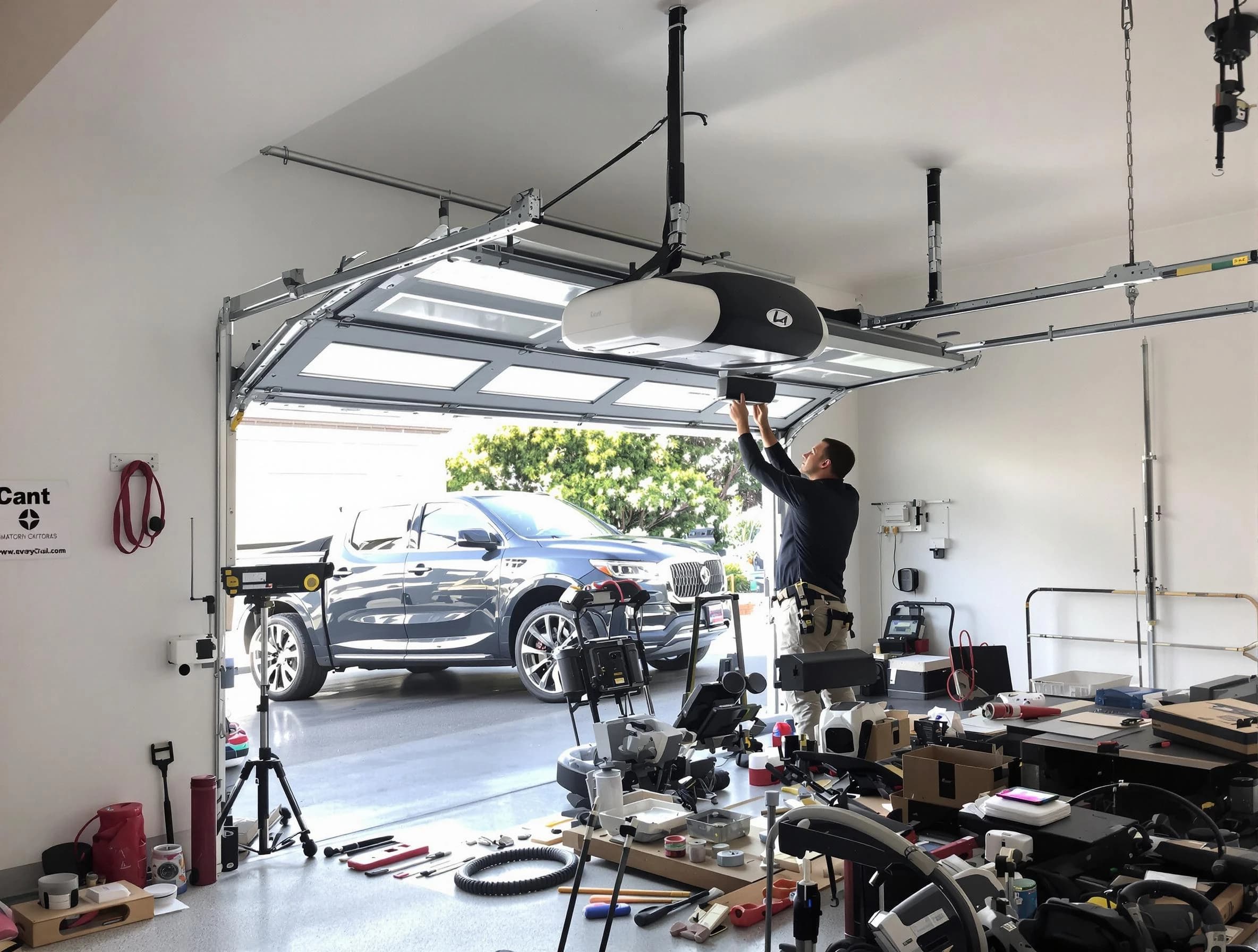 Taunton Garage Door Repair specialist installing smart garage door opener system in Taunton home