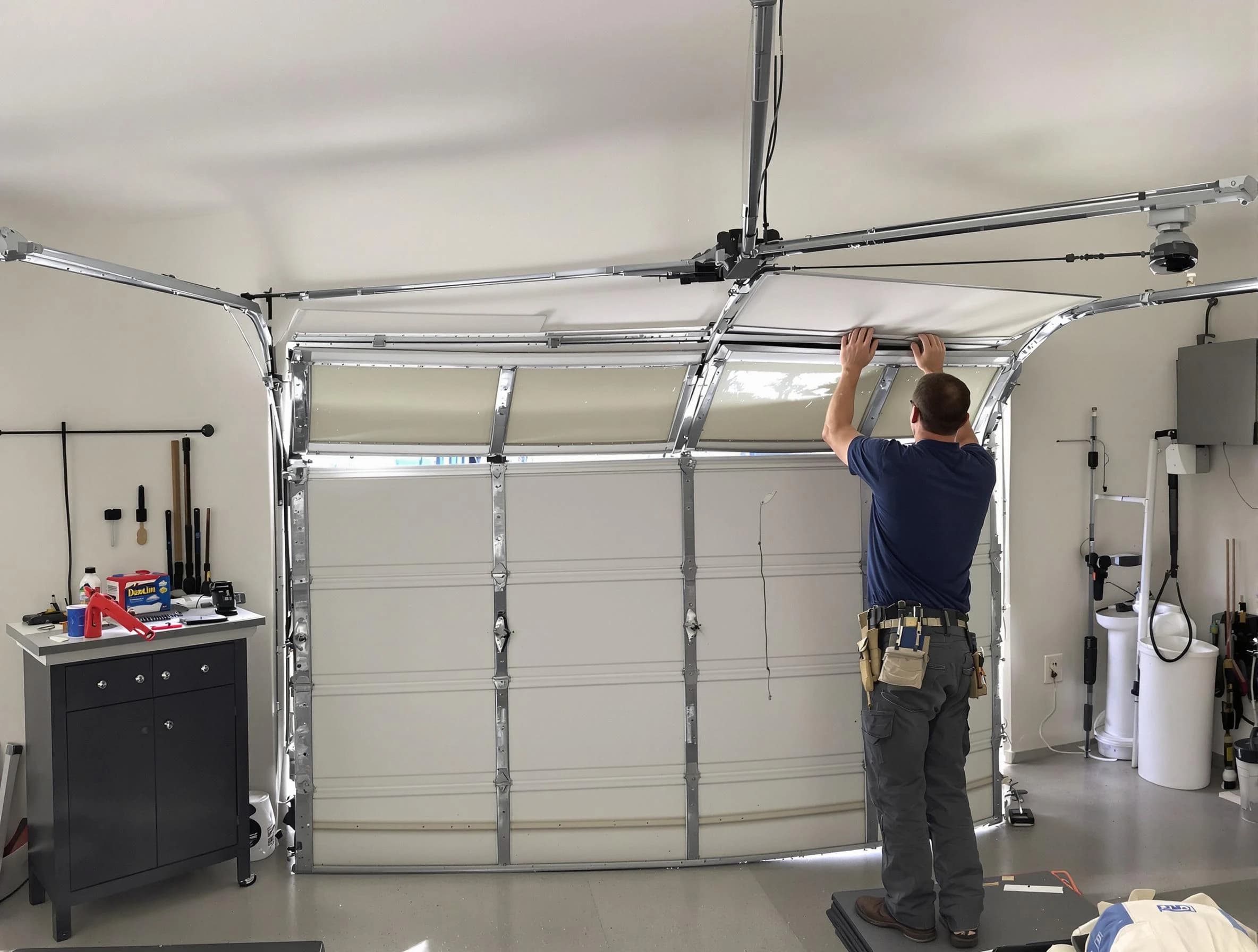 Taunton Garage Door Repair specialist performing precise section replacement on Taunton garage door