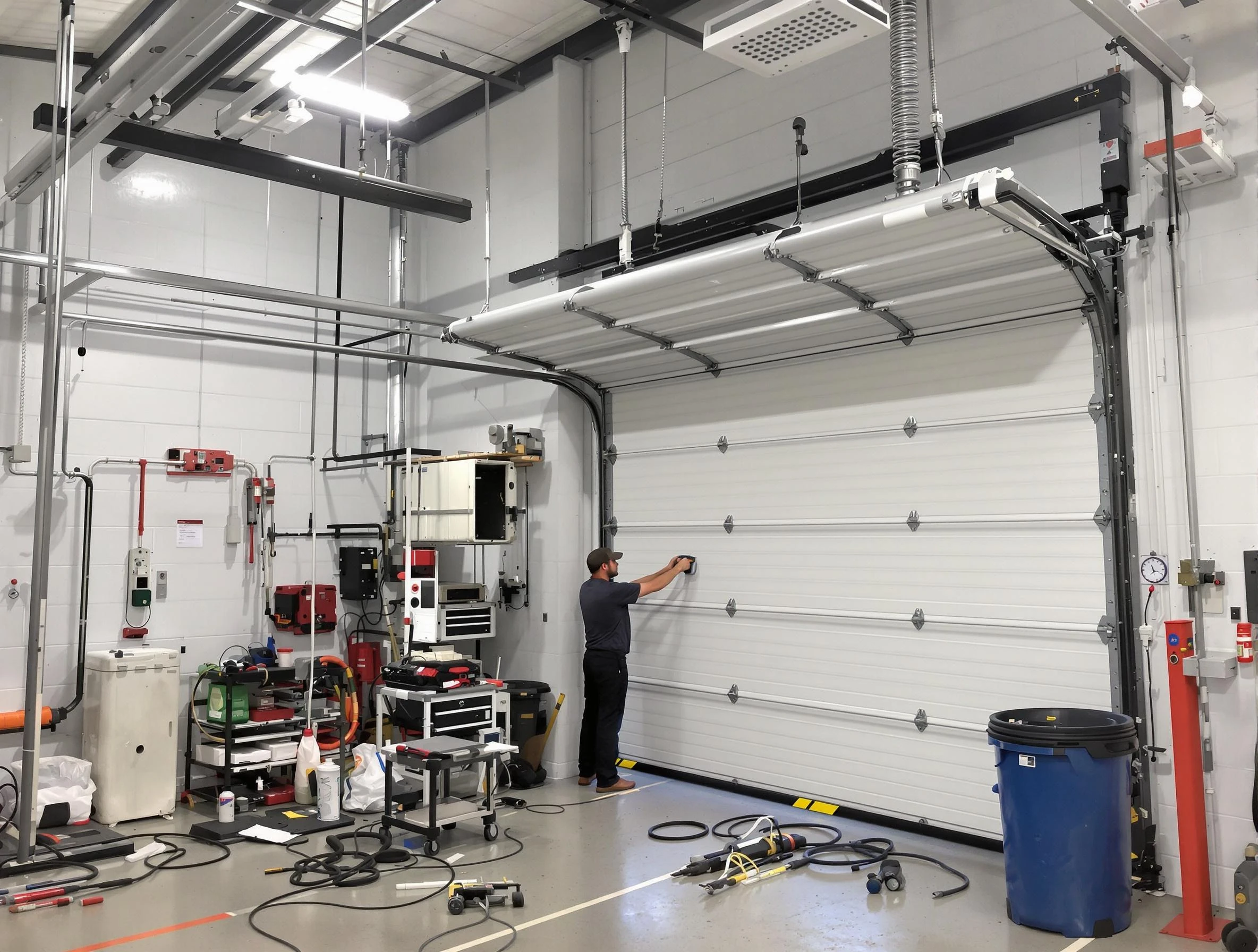 Taunton Garage Door Repair certified technician performing commercial door repair at a Taunton business facility