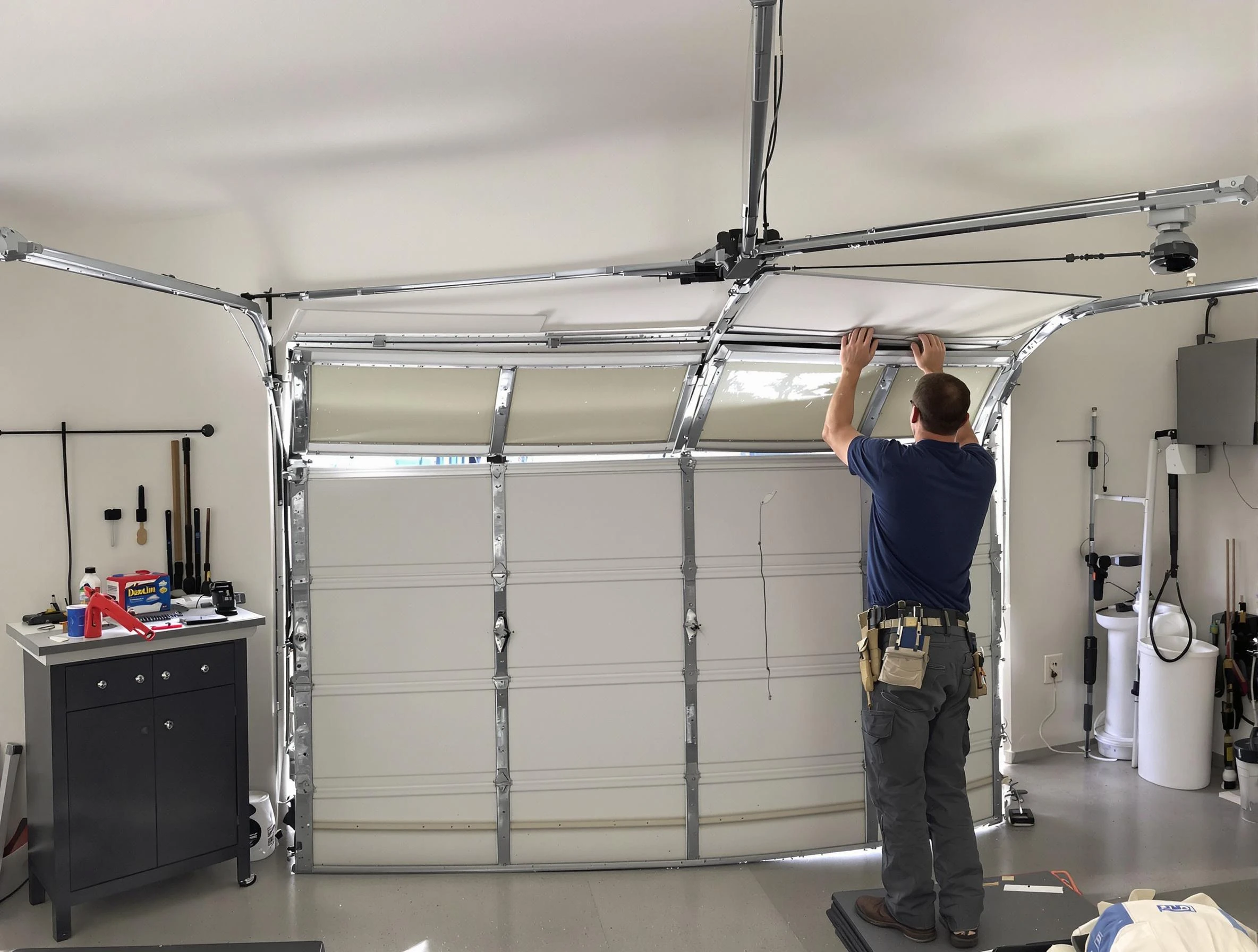 Taunton Garage Door Repair specialist performing precise section replacement on Taunton garage door